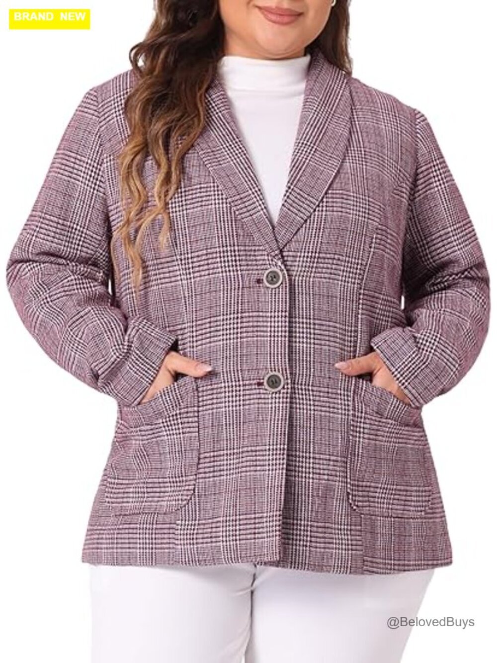 Plus Size Plaid Blazer Lapel Jacket Work Office Single Breasted Blazers